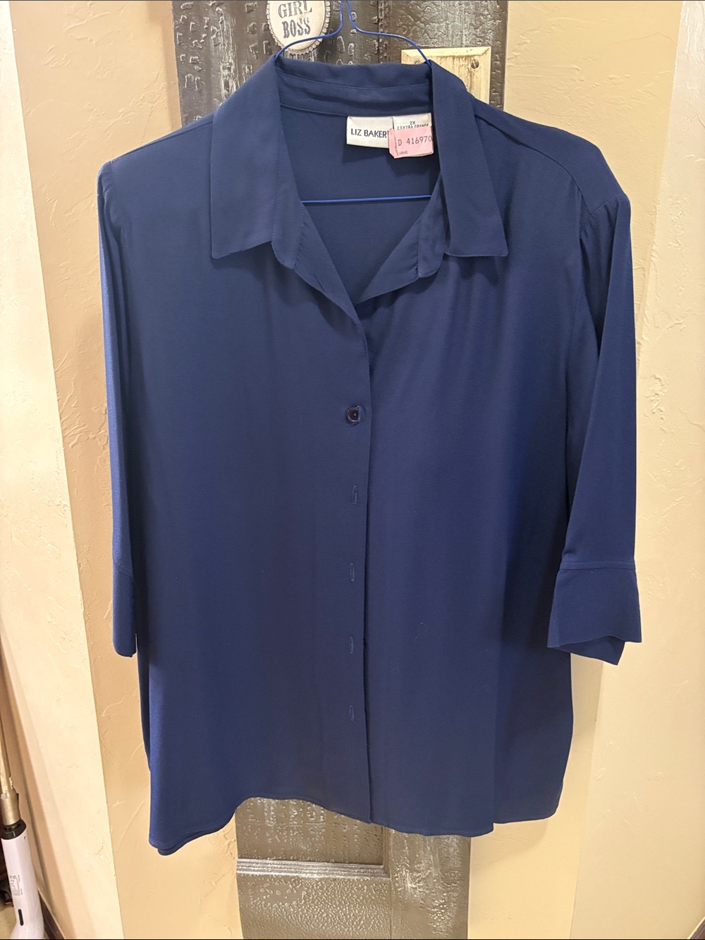 Liz Baker navy button down, 2X